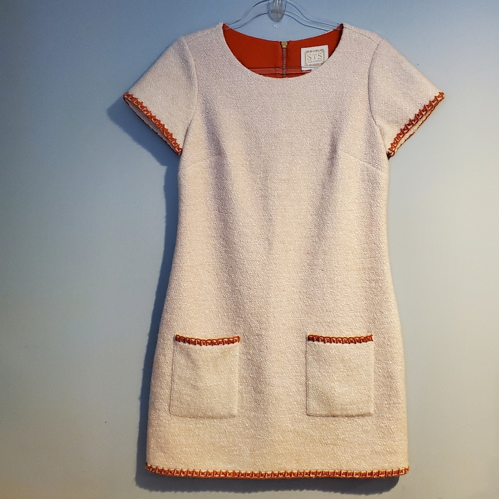 STS Sail to Sable Ivory Dress w/ Orange Cross Stitching, Size 6